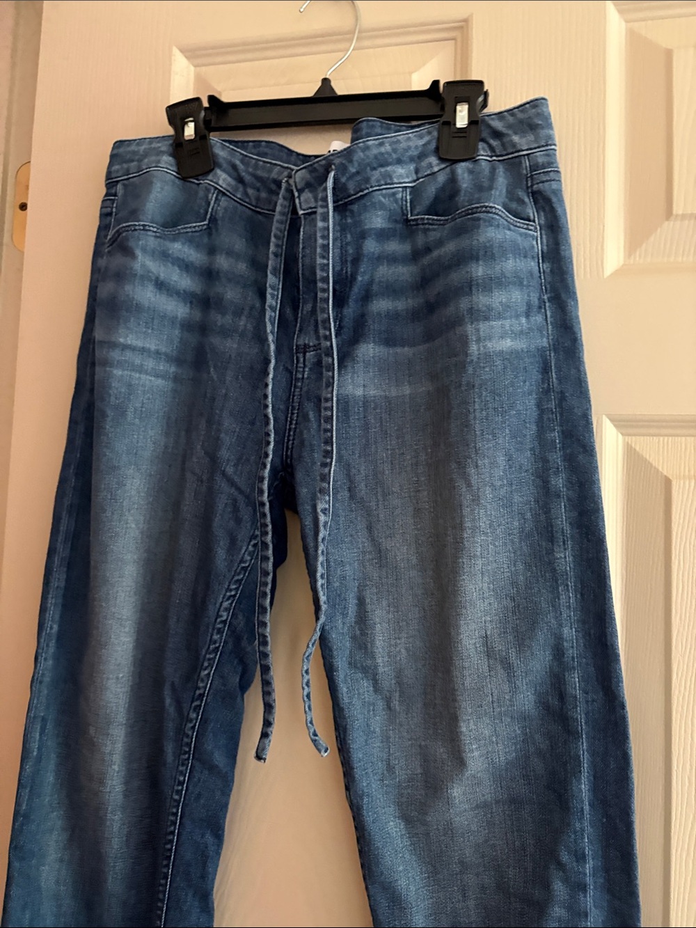 PAIGE Washed Blue Drawstring Straight-Leg Jeans